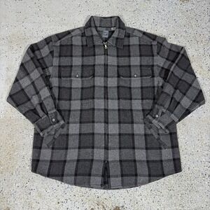 VTG Gap Wool Blend Jacket Mens XL Black Grey Plaid Zip Up Outdoors Workwear 90s